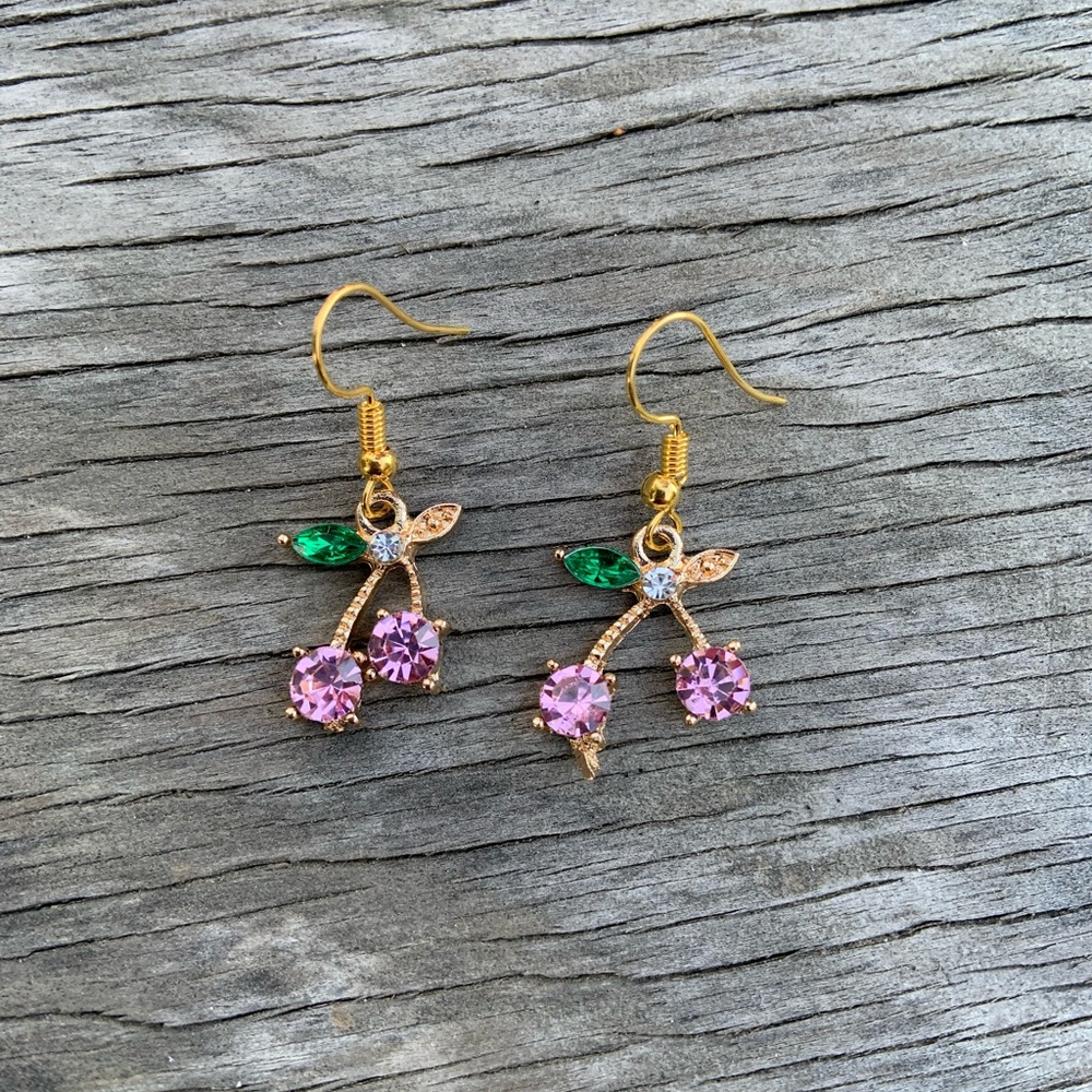 Pink crystal cherry earrings